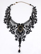 Gothic Vintage czarny naszyjnik z koronki Viktorian