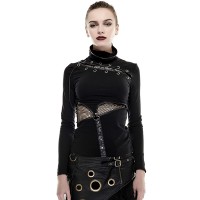 Steampunk / Gothic czarny golf sznurowany ze skorou